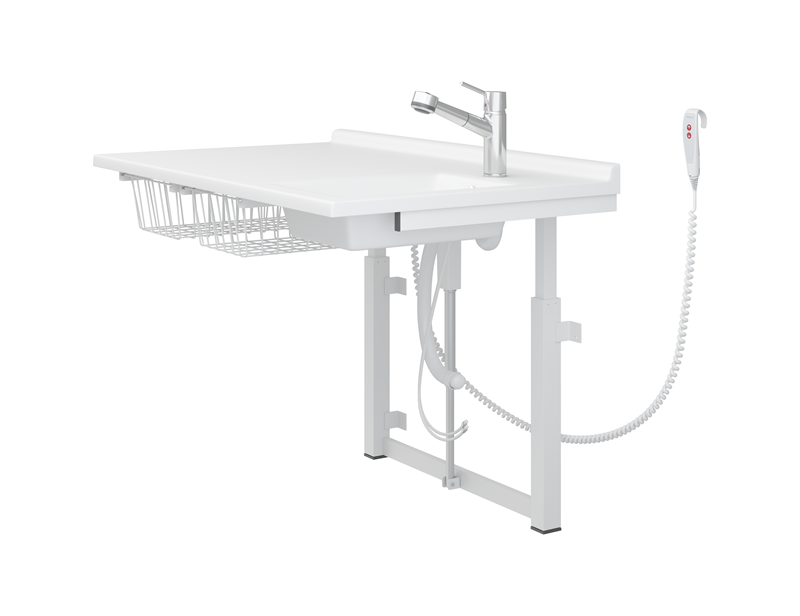 Table à langer, 800 x 1400 mm, réglable en hauteur électriquement, avec lavabo