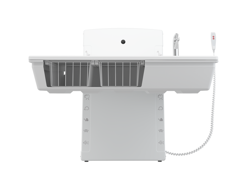 Puslebord, 800 x 1400 mm, elektrisk højderegulérbart, med sanitet og standardarmatur