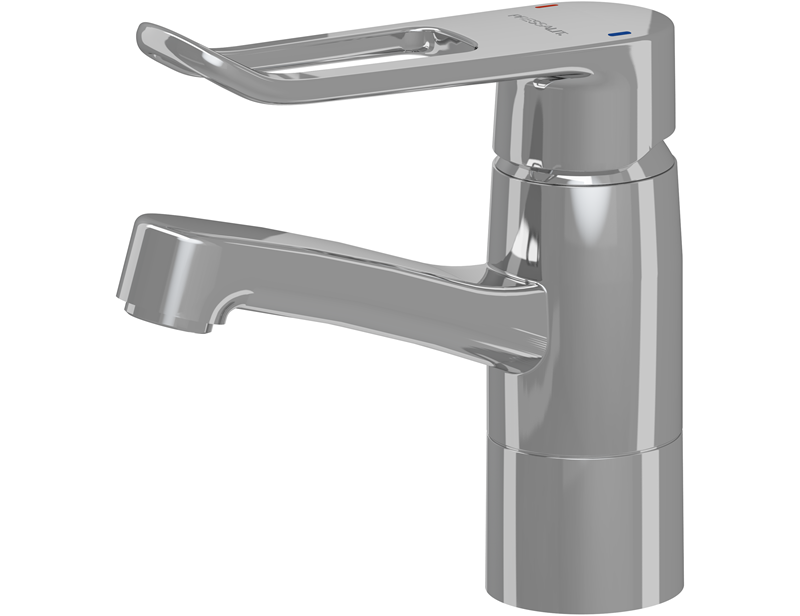 Faucet with long rotatable spout and loop-shaped operating lever