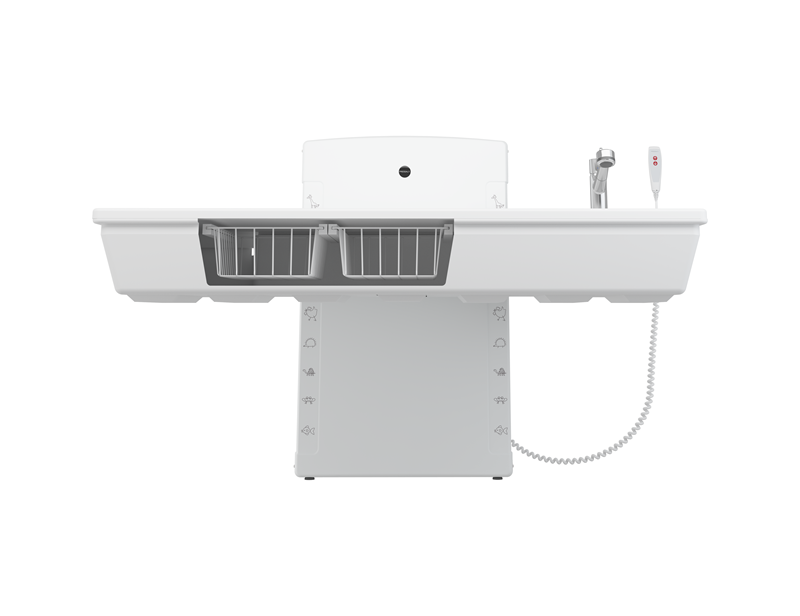 Puslebord, 800 x 1800 mm, elektrisk højderegulérbart, med sanitet og armatur med håndbruser