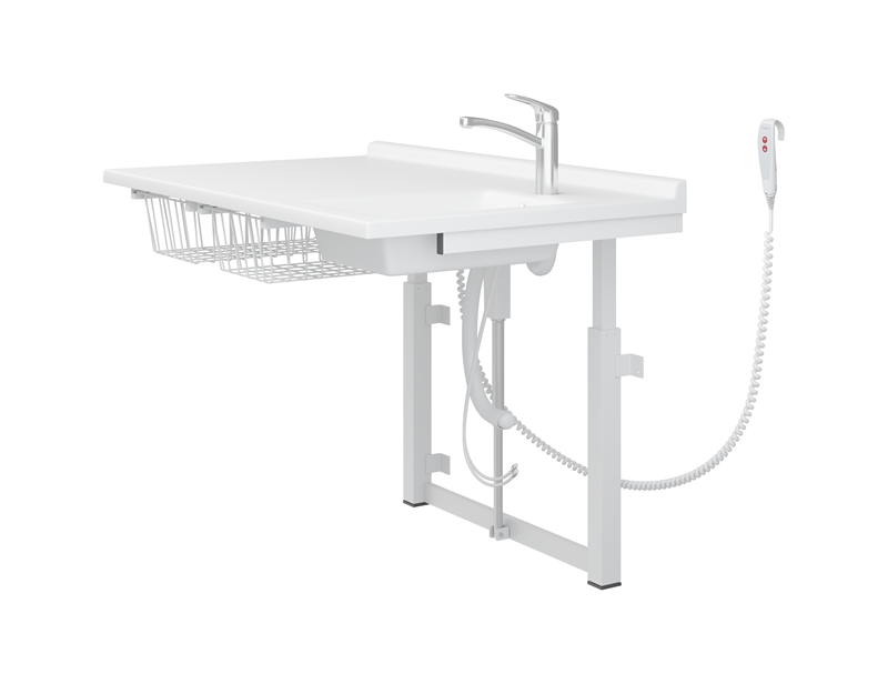 Table à langer, 800 x 1400 mm, réglable en hauteur électriquement, avec lavabo