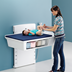 Changing table, 800 x 1400 mm, electrically height adjustable, with sanitary appliances and mixer tap with pull-out spout