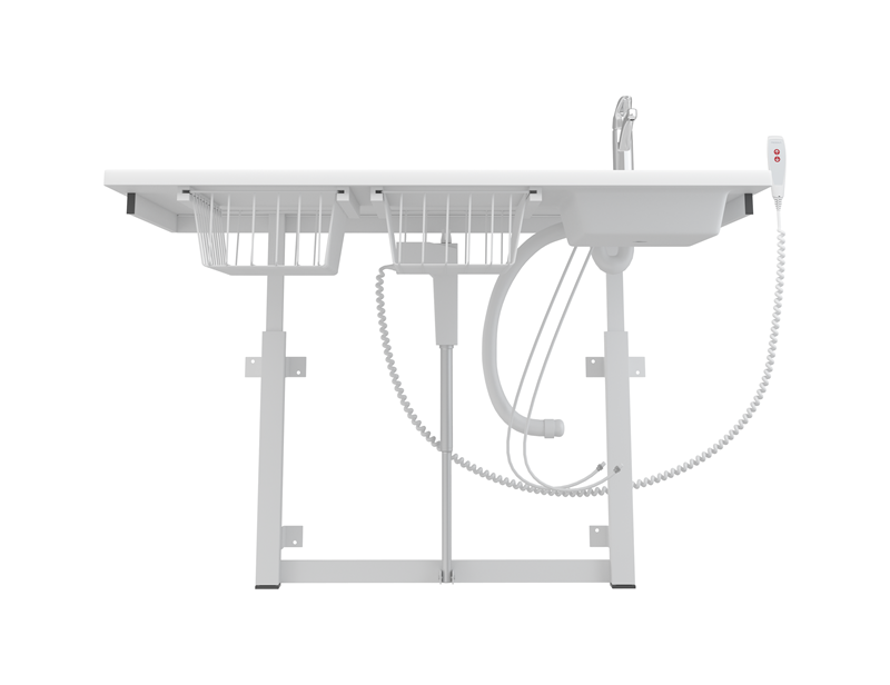 Wickeltisch, 800 x 1400 mm, elektrisch höhenverstellbar, mit sanitären Artikeln und Armatur