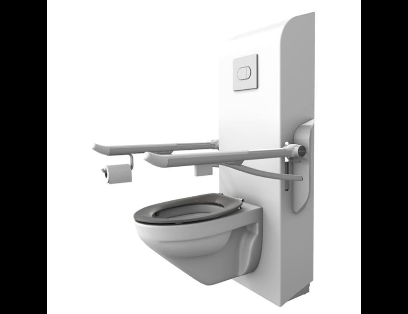 Oplossing met SELECT TL3 hoog-laag toiletsysteem elektrisch in hoogte verstelbaar, PLUS toiletsteunen, wandcloset en toiletzitting Dania