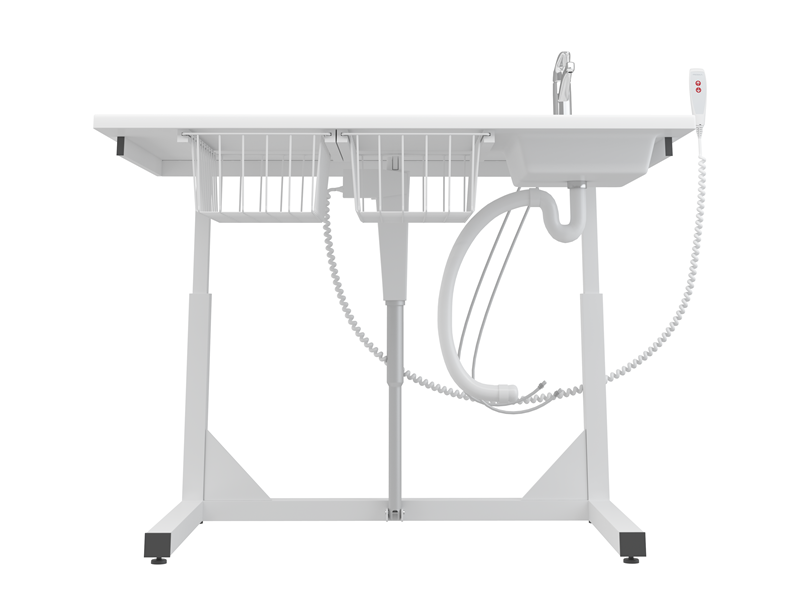 Wickeltisch, 800 x 1400 mm, elektrisch höhenverstellbar, mit sanitären Artikeln und Armatur