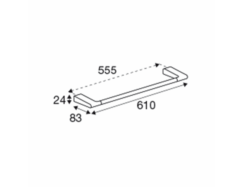 Pressalit Style Towel rail bar, single, 610 mm, brushed steel