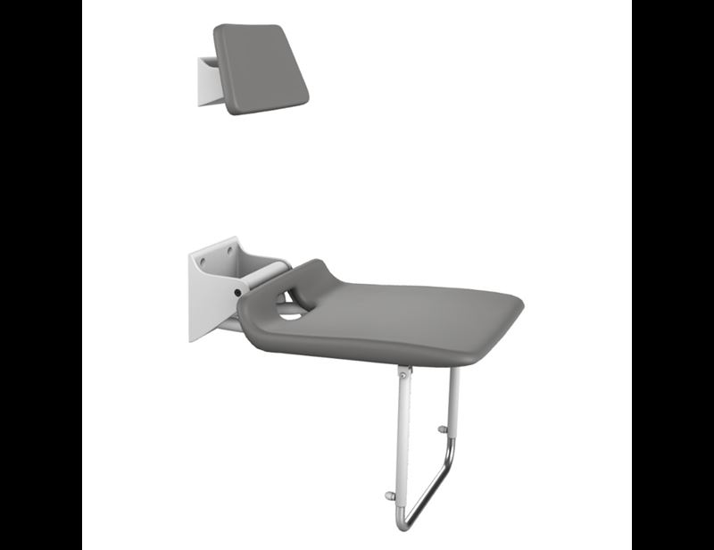 Solution avec VALUE IV siège rabattable pour la douche avec piètement support, montage fixe et VALUE lV dossier