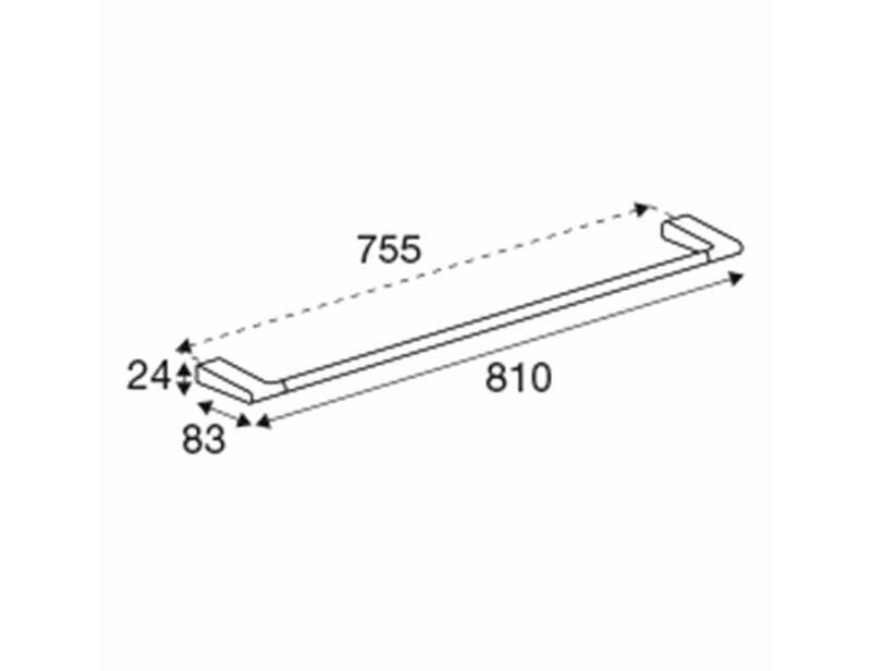 Pressalit Style Towel rail bar, single, 810 mm, brushed brass